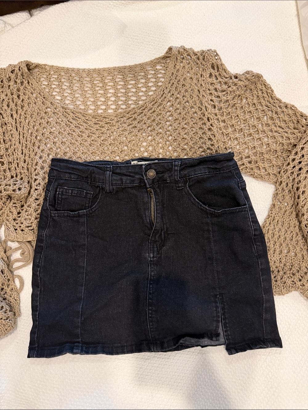Black Denim Mini Skort by Luvamia. Xs